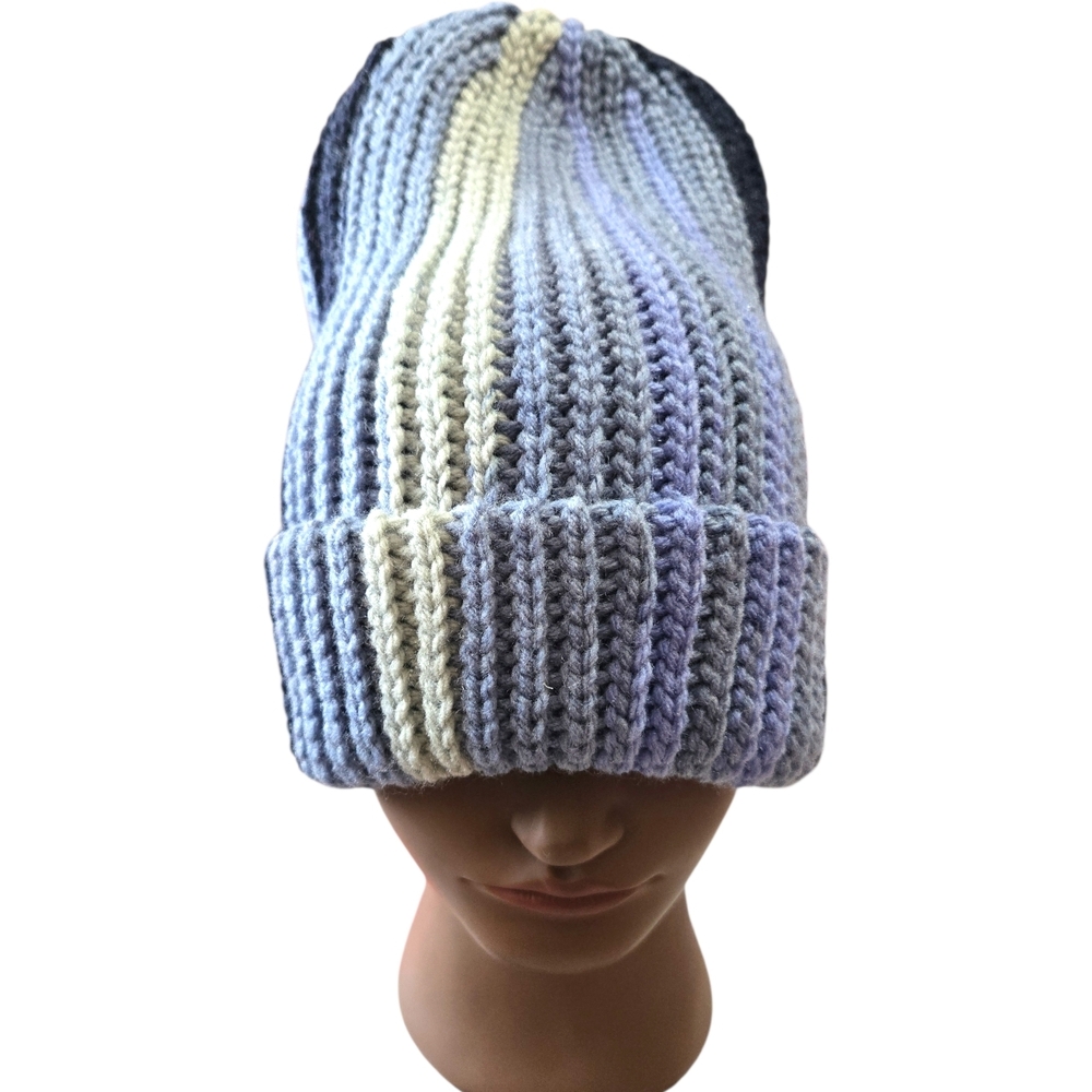 "Midnight Blue, Tall Knit-look 90s beanie, Handmade By Me, Ask About Custom